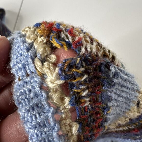 OSO Casuals Boho Crochet Sleeveless Long Vest Sz L Blue Multicolor Fringe Hippie - Picture 12 of 14